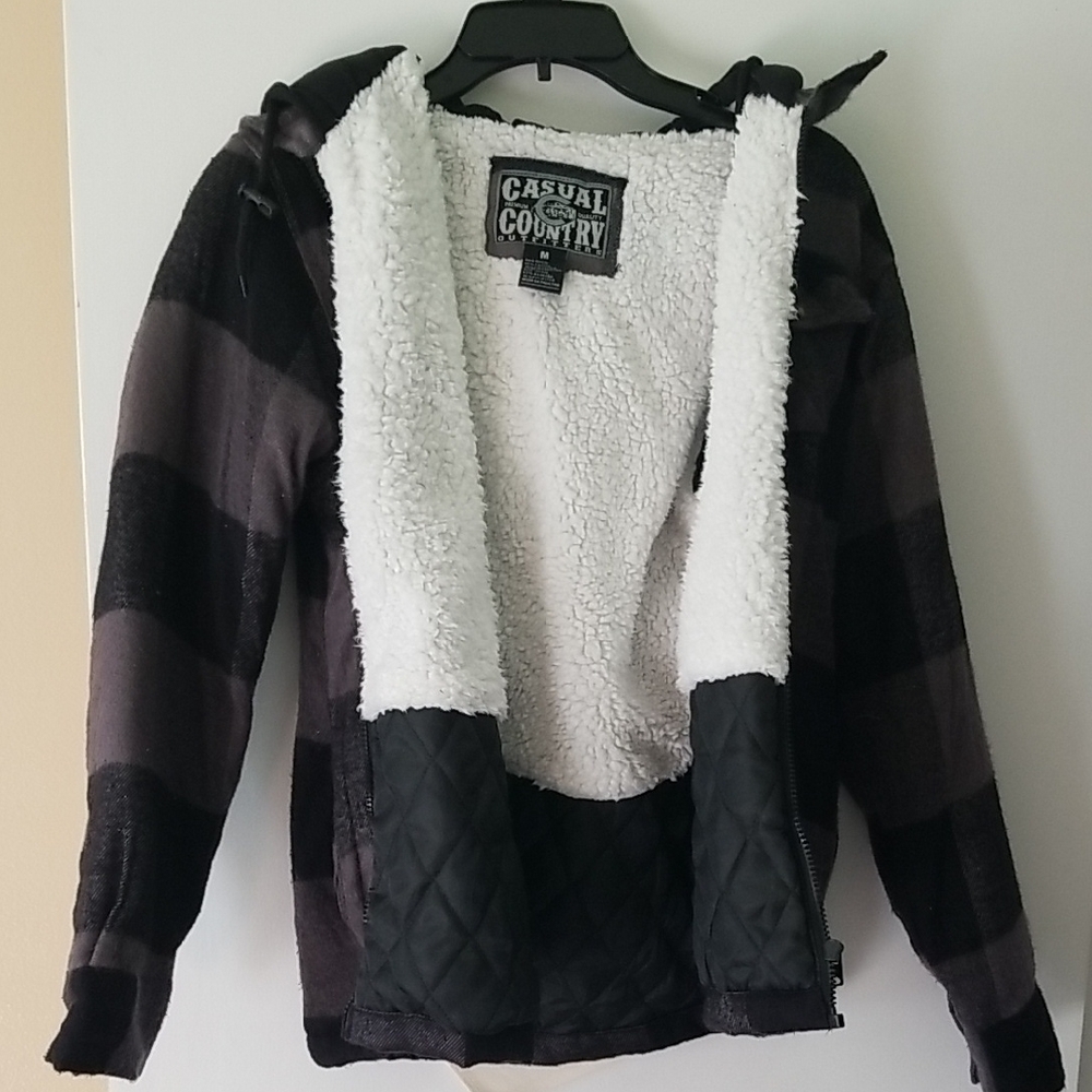 Casual Country Plaid Jacket with Sherpa Lining